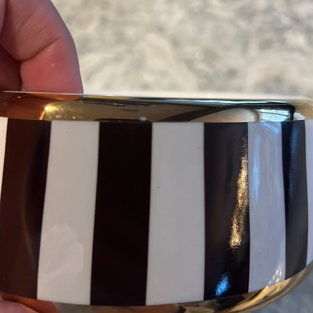 Henri Bendel Gold and Brown Stripe Dog Bowl